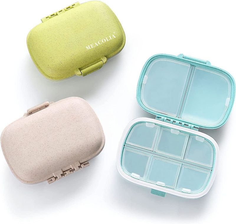 Photo 1 of 3 Pack 8 Compartments Travel Pill Organizer Moisture Proof Small Pill Box for Pocket Purse Daily Pill Case Portable Medicine Vitamin Holder Container (Blue+Green+Khaki)