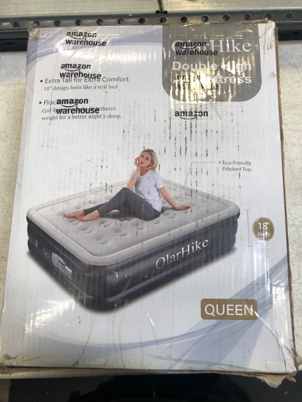 Photo 3 of OlarHike Inflatable Queen Air Mattress with Built in Pump,18"Elevated Durable Air Mattresses for Camping,Home&Guests,Fast&Easy Inflation/Deflation Airbed,Black Double Blow up Bed,Travel Cushion,Indoor
