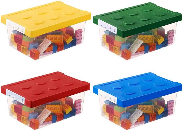 Photo 1 of Momo's House Plastic Storage Organizer Box Containers with Brick Shaped Lids - Set of 4 Stackable Organizers Bin Clear, Medium
