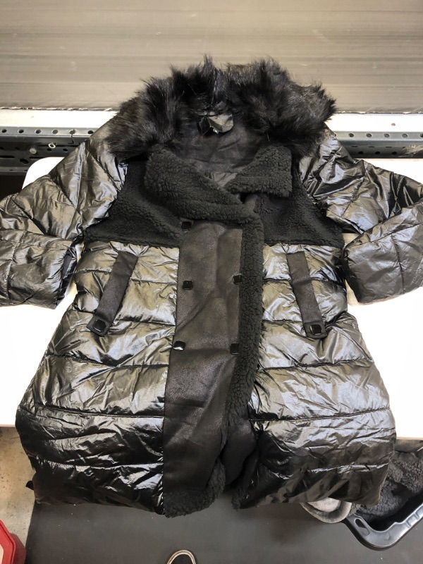 Photo 2 of Bellivera Women's Puffer Jacket Faux Leather Bubble Padding Sherpa-Lined Coat with Removable Fur Collar Medium 2253 Black