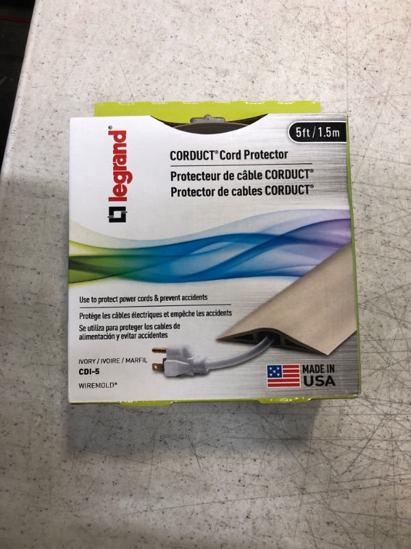 Photo 2 of Wiremold Floor Cord Management Kit, Corduct, Cord Protector, Wire Organizer and Hider, Rubber Cable Cover and Concealer, Ivory, 5 Feet, CDI-5 Ivory 5 ft