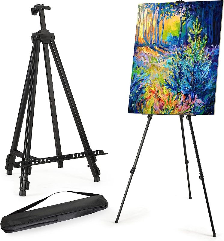 Photo 1 of Art Easel Stand - Aluminum Alloy Black Tabletop Tripod Display Easel, Double Tiers Adjustable Painting Stand with Portable Bag for Canvas, Panels, Wedding Signs