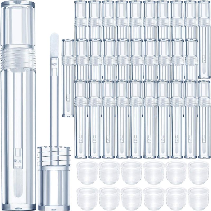 Photo 1 of 30 Pieces Empty Lip Gloss Tubes 5 ml Transparent Lip Gloss Containers Clear Refillable Lipstick Container Lip Balm Bottles Eyelash Growth Liquid Tube Cosmetic Container with Rubber Stoppers for Girls
