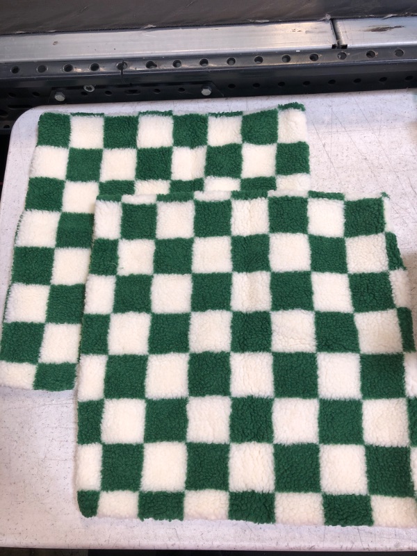 Photo 1 of 2 Pack Green Checkered Sherpa Pillow Cases 16x16"