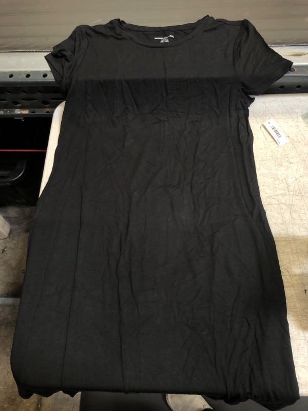 Photo 2 of Amazon Essentials Women's Plus Size Short-Sleeve Scoop Neck Swing Dress Rayon Blend Black Small
