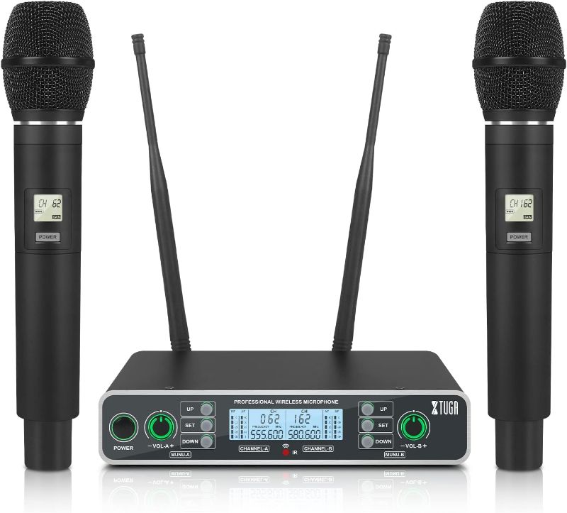 Photo 1 of XTUGA 2x100 Channel UHF Wireless Microphone System,Dual Wireless Mics Dynamic Handheld Microphone, Auto Scan, 328ft for Church/Karaoke/Weddings/Events
