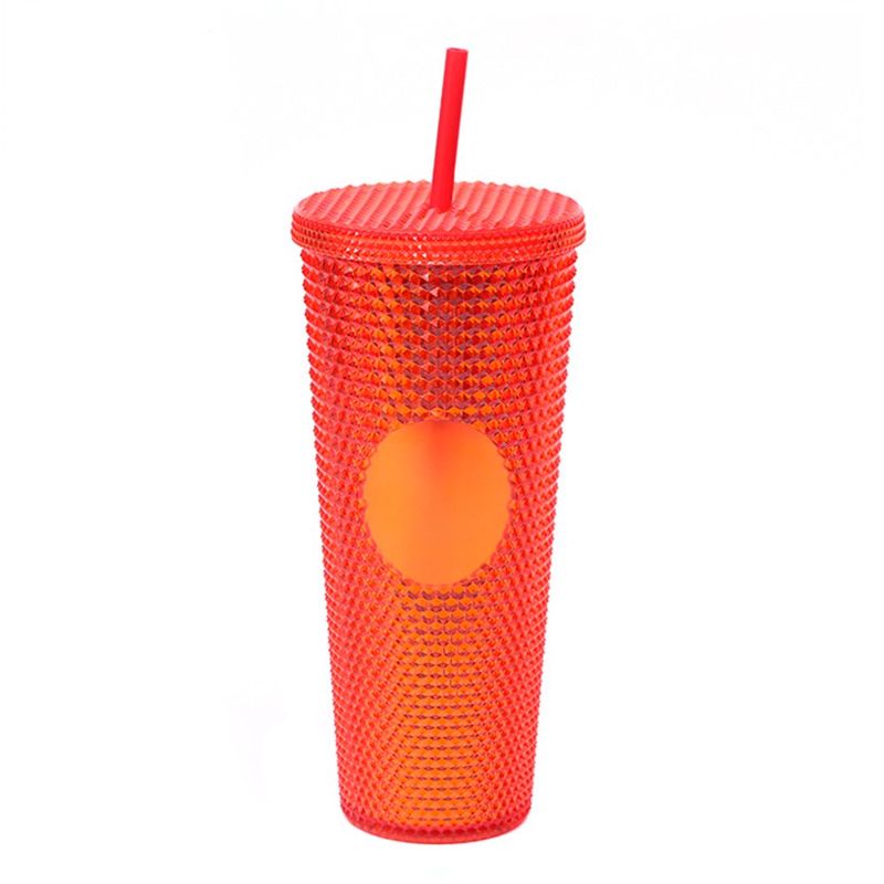 Photo 1 of 24Oz Studded Matte Cup Tumbler, With lid And Straw, Bling Plastic Cup, Double Wall Insulated, Reusable Textured Venti Cup, 100% BPA Free (24Oz with Circle, Black Matte), 1 Count (Pack of 1) A-24OZ DIY Durian Cup. BLACK
