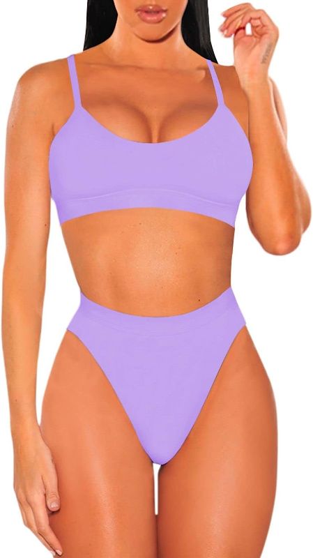 Photo 1 of  Women's Push Up Spaghetti Straps High Waisted Cheeky Two Piece Swimsuit (STOCK PHOTO USED S REFERENCE) SIZE S
