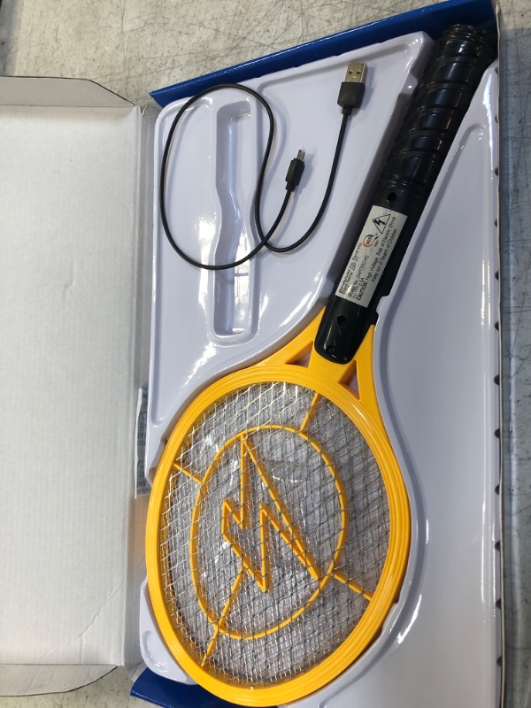 Photo 2 of Zap It! Electric Fly Swatter Racket & Mosquito Zapper - High Duty 4,000 Volt Electric Bug Zapper Racket - Fly Killer USB Rechargeable Fly Zapper Indoor Safe - Medium Medium Yellow