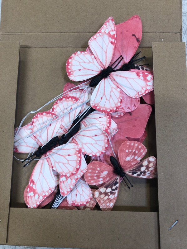 Photo 2 of 12 Pack Butterfly Decorations, DIY 3D Butterfly Stakes Decor, 2 Sizes of Butterfly Ornament for Home Fake Flower Floral Supplies Tea Party Wedding Easter Christmas Spring Fall. PINK  (STOCK PHOTO USED AS REFERENCE)