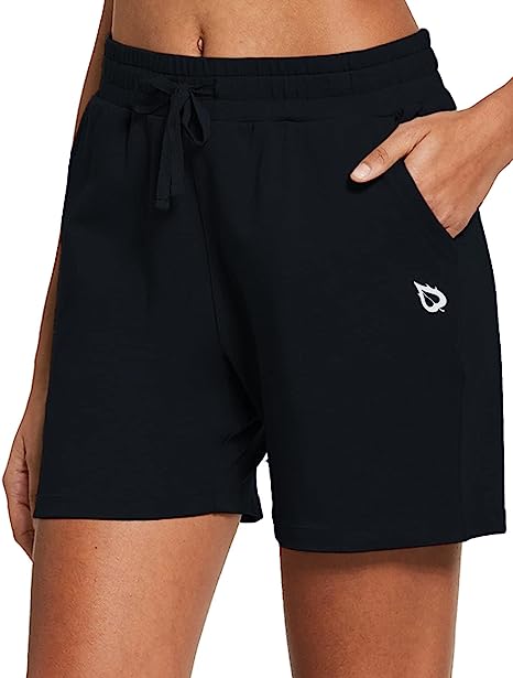 Photo 1 of BALEAF Women's Shorts Athletic Workout Casual Cotton Lounge Walking Sweat Yoga Jersey Pull On Shorts with Pockets SIZE L
