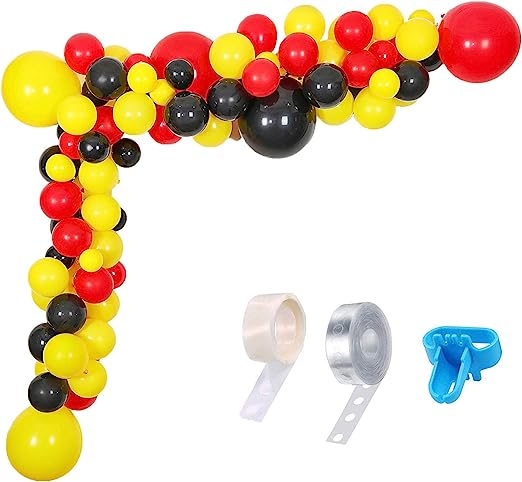 Photo 1 of 116 Pack Red Black Yellow Balloon Garland Arch Kit for Mickey Mouse, Pokemon, Race Car, Flash Theme Birthday Party Decorations, Baby Shower, 1st Birthday Party Supplies Backdrop for Boys
