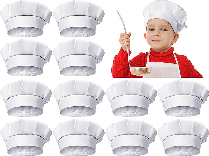 Photo 1 of 12 Pieces Kids Chef Hat Toddler Chef Hat Elastic Children Chef Hats for Kids Home Kitchen Baking Pizza Party Favors
