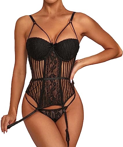 Photo 1 of Ladies Sexy Hollow Out Sleepwear Sexy Lingerie Transparent Lace Embroidery Lingerie Bodysuit  SIZE XL
