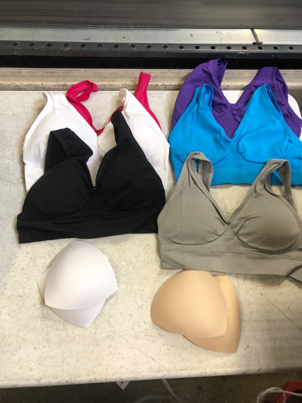 Photo 2 of 6 Pack Women's Ultimate Comfy Support Seamless Wireless Sports Bra with Removable Pads SIZE S 