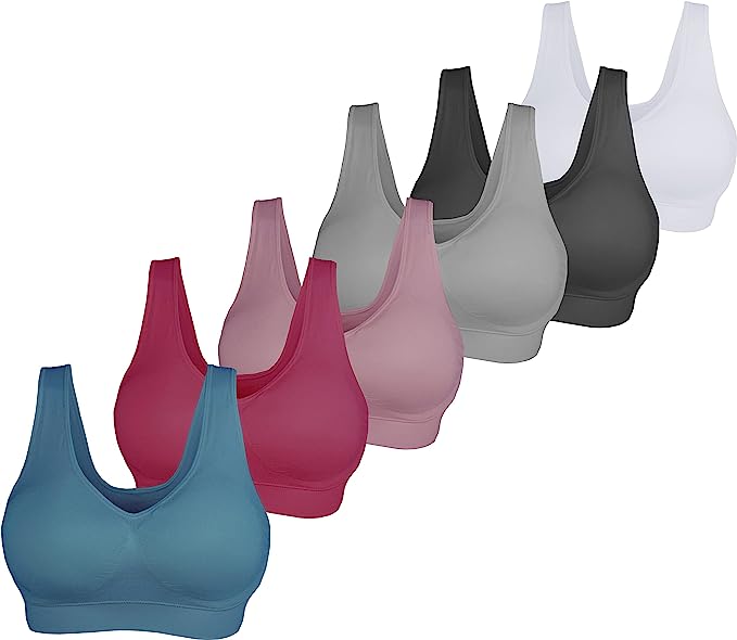 Photo 1 of 6 Pack Women's Ultimate Comfy Support Seamless Wireless Sports Bra with Removable Pads SIZE S 