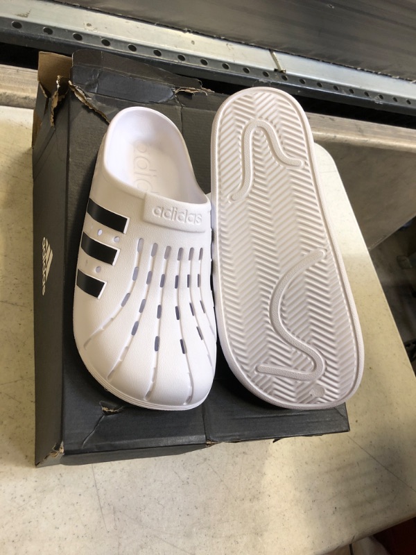 Photo 2 of adidas Unisex-Adult Adilette Clog Slide Sandal 11 Women/10 Men Footwear White/Core Black/Footwear White