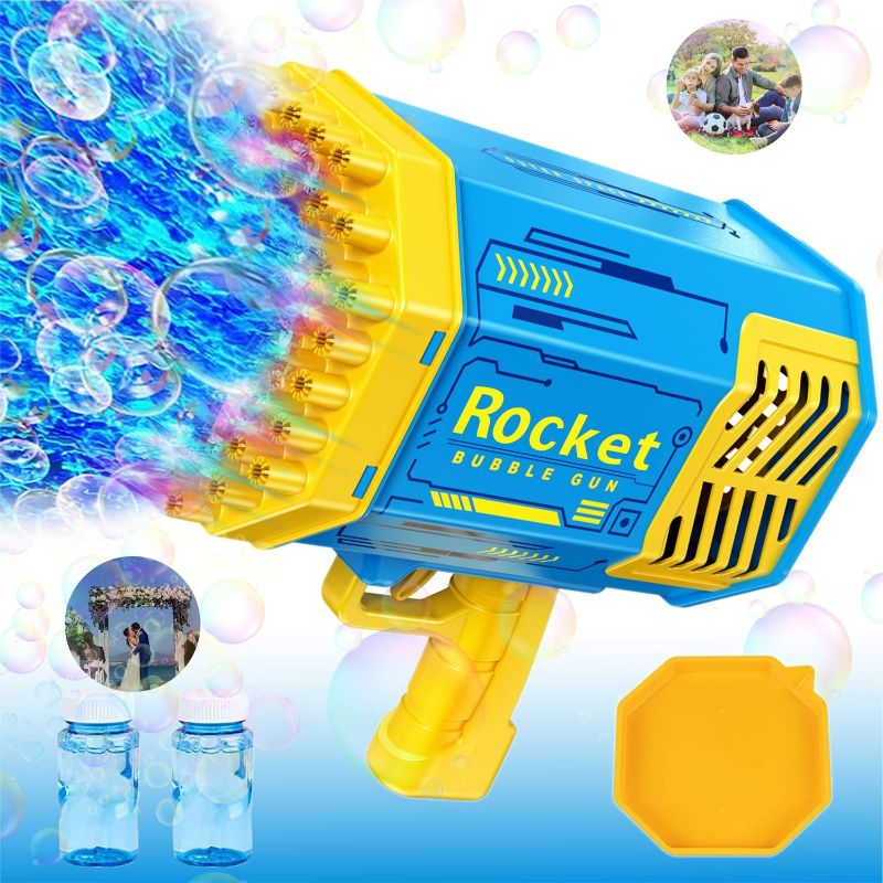 Photo 1 of Bubble Gun Bazooka with Lights/Bubble Solution, 69 Holes Rocket Bazooka Bubble Machine Gun | Kids Toy Gifts for Boys Girls Age 3+ Years Old for Summer Outdoor Birthday Wedding Party (Blue)

