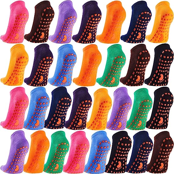 Photo 1 of 30 Pairs Non-Slip Skid Socks Yoga Socks with Grips Colorful Soft Sport Socks for Women Men Yoga Pilates Barre, 10 Colors
