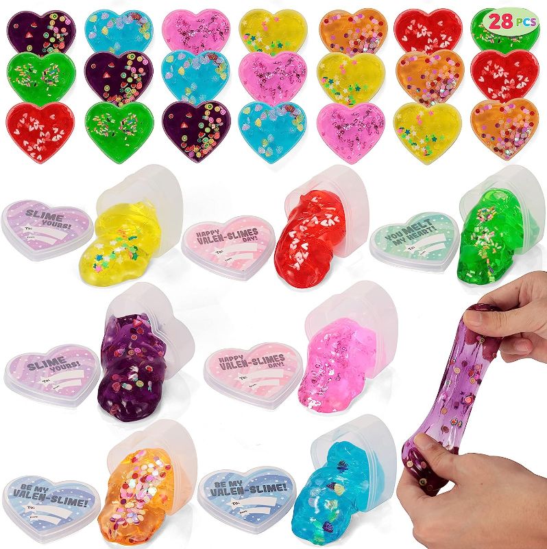 Photo 1 of JOYIN 28 Valentines Day Clear Slime Hearts for Kids Valentine Classroom Exchange, Valentine Party Favors, Gift Exchange, Game Prizes
