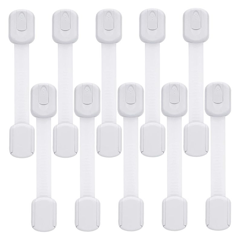 Photo 1 of Child Safety Cabinet Locks - (10 Pack) Baby Proofing Latches to Drawer Door Fridge Oven Toilet Seat Kitchen Cupboard Appliance Trash Can with 3M Adhesive - Adjustable Strap No Drill No Tool
