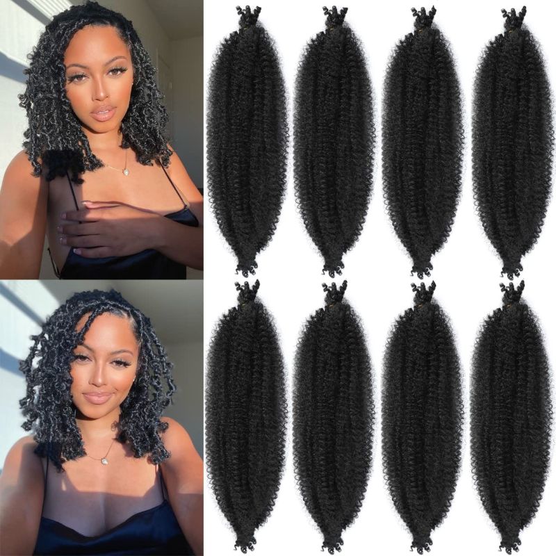 Photo 1 of 8 Packs Pre-Separated Springy Afro Twist Hair Suitable for Damaged Soft Locs Synthetic Marley Twist Braiding Hair (18 inches, 1B)
