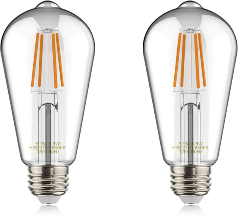 Photo 1 of helloify Edison ST19(ST64) WiFi LED Smart Bulb, Filament Vintage Style, Tunable White Changing, Work with Alexa Google Home (No Hub), E26, 2700K-6500K, 4Pack, Daylight White,8 watt
