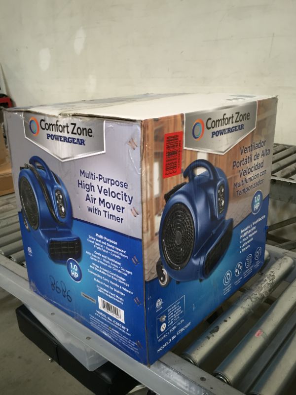 Photo 1 of Comfort Zone CZBC101T 1 HP Stackable High-Velocity Carpet Dryer with Timer, Auto Shut-Off, Telescopic Handle, and Wheels, Blue