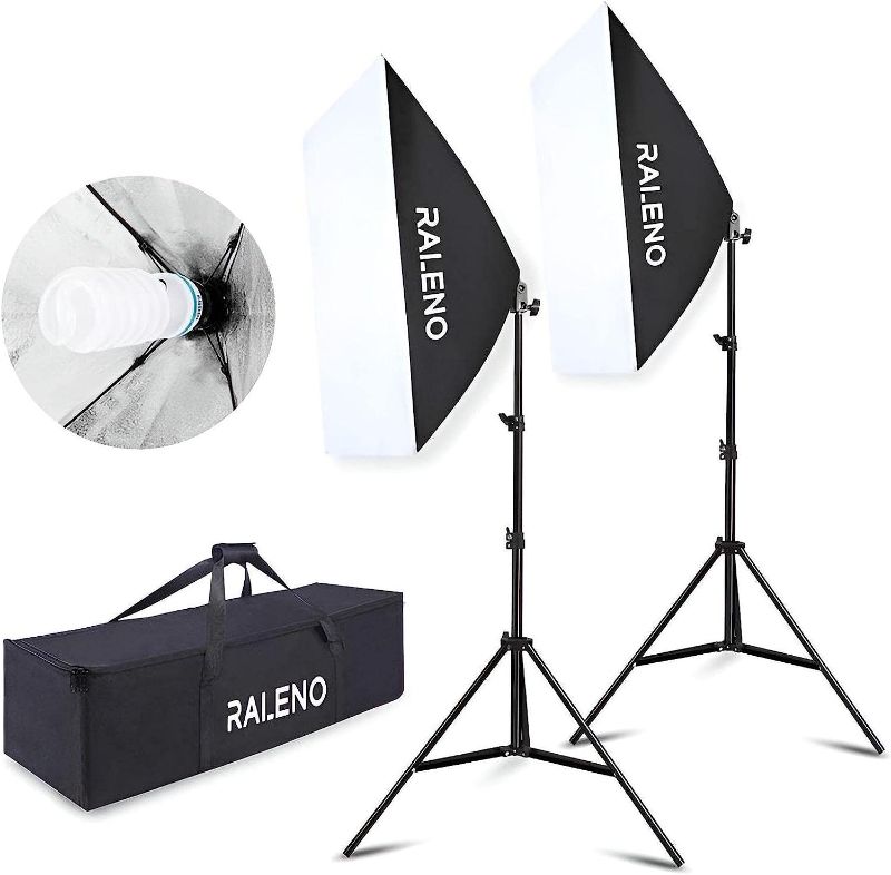 Photo 1 of RALENO Softbox Photography Lighting Kit 20"X28" Photography Continuous Lighting System Photo Studio Equipment with 2pcs E27 Socket 5500K Bulb Photo Model Portraits Shooting Box


