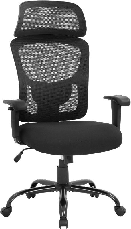 Photo 1 of Big and Tall Office Chair Ergonomic Chair 400lbs Wide Seat Executive Desk Chair with Lumbar Support Adjustable Armrest Headrest High Back Mesh Computer Chair Rolling Swivel Task Chair(Black) 29D x 52W x 27H in Black