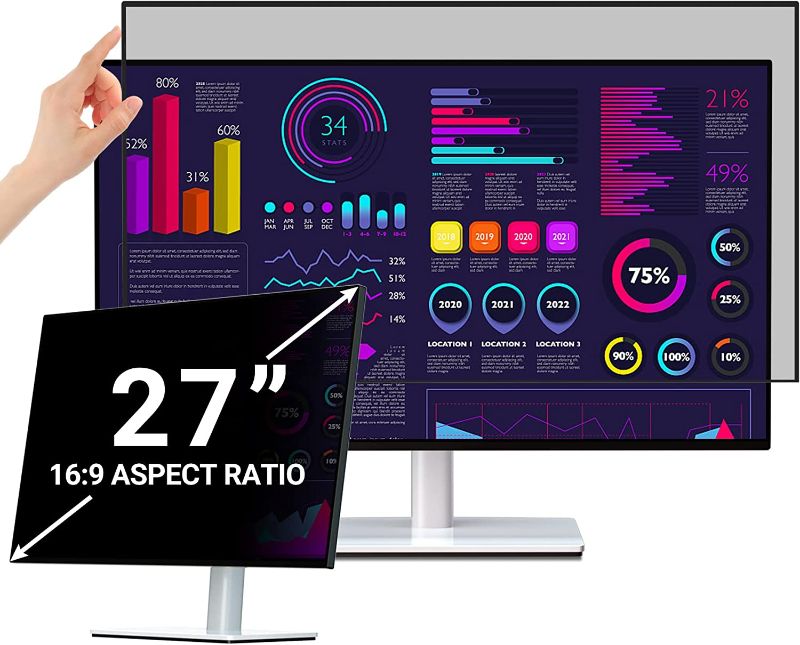 Photo 1 of PYS Upgrade 27 Inch Computer Monitor Privacy Screen Filter with 16:9 Ratio - Removable Anti Glare Blue Light Crystal Clear Privacy Screen Shield - No Magnetic No Glue - Anti Scratch Screen Protector
