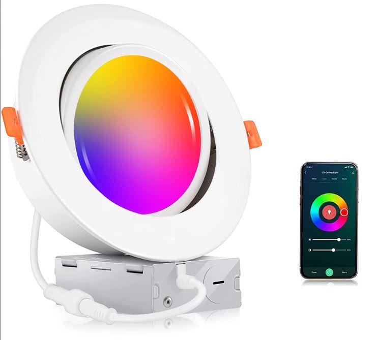 Photo 1 of ClOUDY BAY 6 inch Gimbal Smart WiFi LED Recessed Light,RGBCW Color Changing,Compatible with Alexa and Google Home Assistant,No Hub Required,15W 2700K-6500K, IC Rated 6 Inch Rgbcw / Wifi