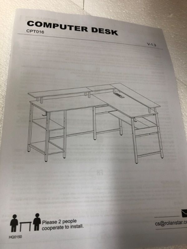 Photo 1 of Rolanstar Computer Desk L Shaped with Power Outlet, 54” Reversible L Shaped Computer Desk with Monitor Stand and Keyboard Tray, Home Office Desk with USB Port & Hook, white - box damage only