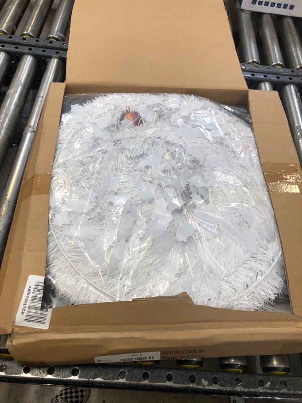 Photo 1 of 6FT Pencil Christmas Tree with 80 Lights?Battery Operated Tinsel Small Christmas Tree with Timer?Diameter 20in pop up Xmas Tree with Bow-Knot and 30 Ball Ornament for Holiday Home Party Decor?White?
