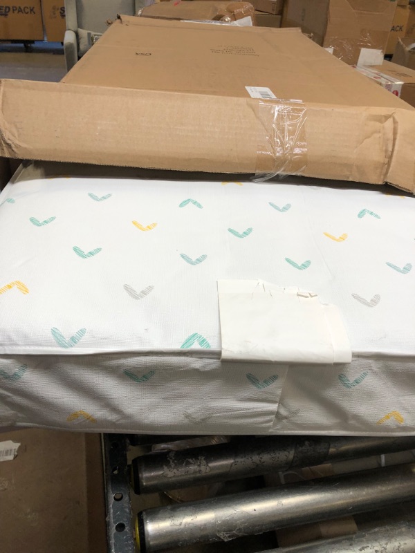 Photo 4 of BABY CRIB MATTRESS 52" X 27" X 6" WITH HEARTS / HAS A MINOR DENT IN THE MIDDLE FROM NEING FOLDED / POSSIBLY USED ************