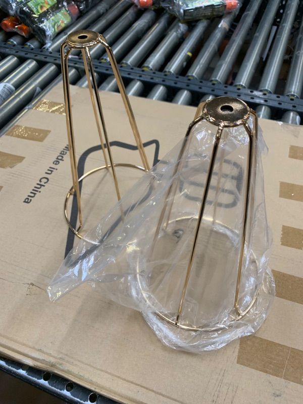 Photo 1 of 2 PACK - Gold Vintage Industrial Metal Wire Cage, Old Open Style Lamp Guard Adjustable for Hanging Pendant Lighting --- Missing Hardware, Only Wire Cage