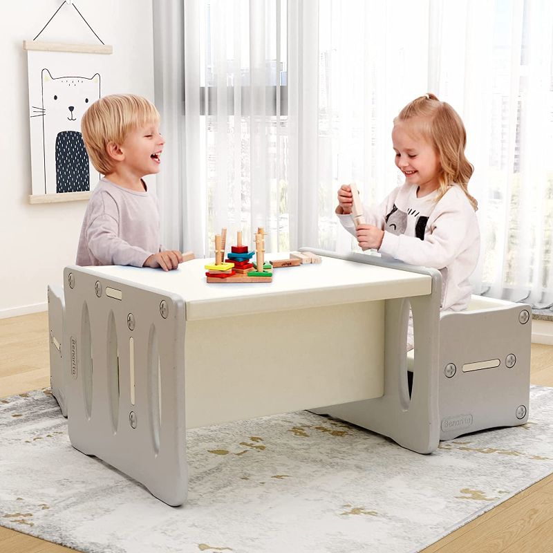 Photo 1 of Benarita Kids Table and 2 Chairs Set Indoor/Outdoor Use Ideal for Arts & Crafts Homework Preschool Bedroom Playroom Furniture for Toddlers Boys & Girls
