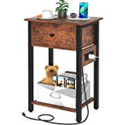 Photo 1 of Yoobure Nightstand with Charging Station, Side Table End Table with Large Drawer and Storage Shelf, Bed Side Table/Night Stand with USB Ports & Outlets, Rustic Bedside Tables for Bedroom, Living Room
