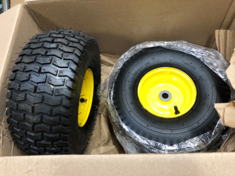 Photo 2 of 2 PCS 15x6.00-6 Lawn Mower Tires with Wheel,Front Tire Assembly Replacement for John Deere,Cub Cadet and More Lawn &Garden Riding Mower,4 Ply Tubeless,570lbs Capacity,3" Offset Hub