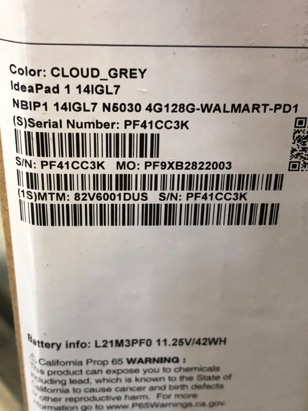 Photo 9 of Lenovo Ideapad 1i, 14.0" Laptop, Intel Pentium N5030, 4GB RAM, 128GB eMMC Storage, Cloud Grey, Windows 11 in S Mode, 82V6001DUS