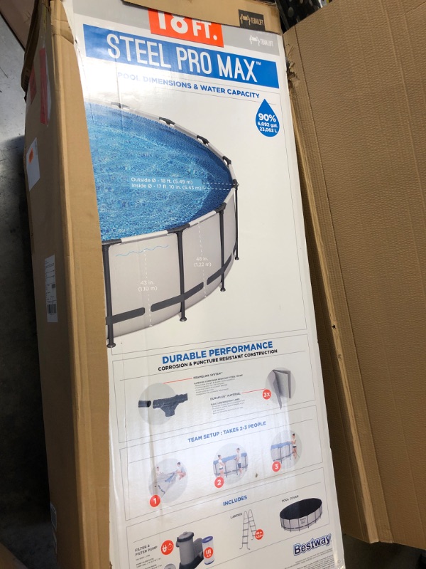 Photo 3 of Bestway Steel Pro MAX 18 Foot x 48 Inch Round Metal Frame Above Ground Outdoor Swimming Pool Set with 1,000 Filter Pump, Ladder, and Cover 18' x 48" Pool Set