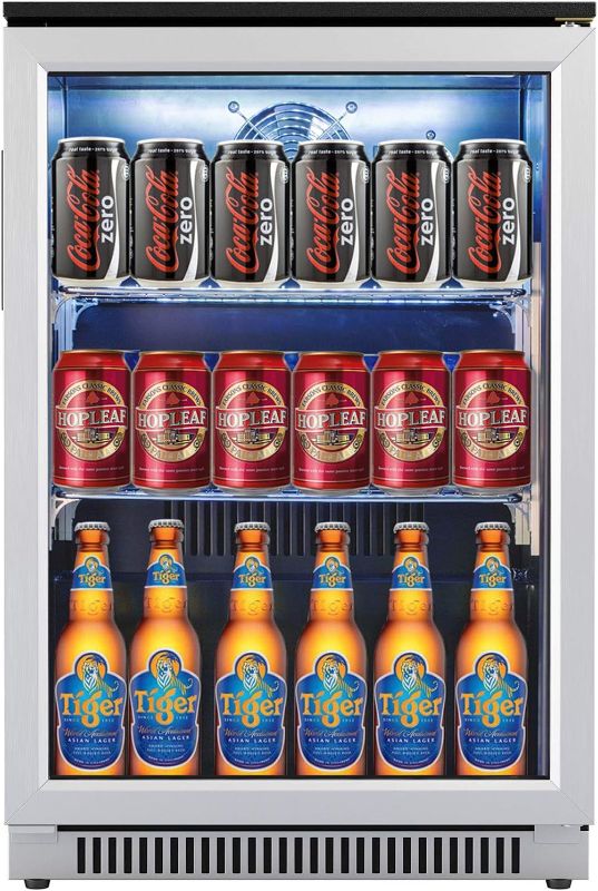 Photo 1 of Advanics 20 Inch Wide Built in Beverage Refrigerator with Glass Door, Auto Defrost Beverage Fridge Under Counter, Blue LED Light Drink Cooler Refrigerator -------- FACTORY SEALED