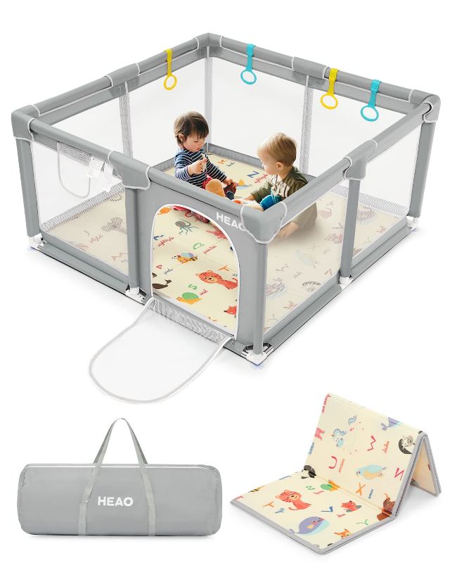 Photo 1 of HEAO Baby Playpen with Mat - Large Baby Playard - Baby Play Pen for Babies and Toddlers?Play Yard for Infants 47"x47"x26"?Baby gate playpen, Baby Play pin for Indoor & Outdoor,Light Grey Sky Grey 47x47 Inch