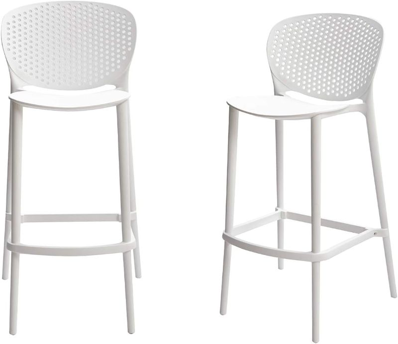 Photo 1 of Amazon Basics High Back Indoor Molded Plastic Barstool with Footrest, Set of 2 - White

