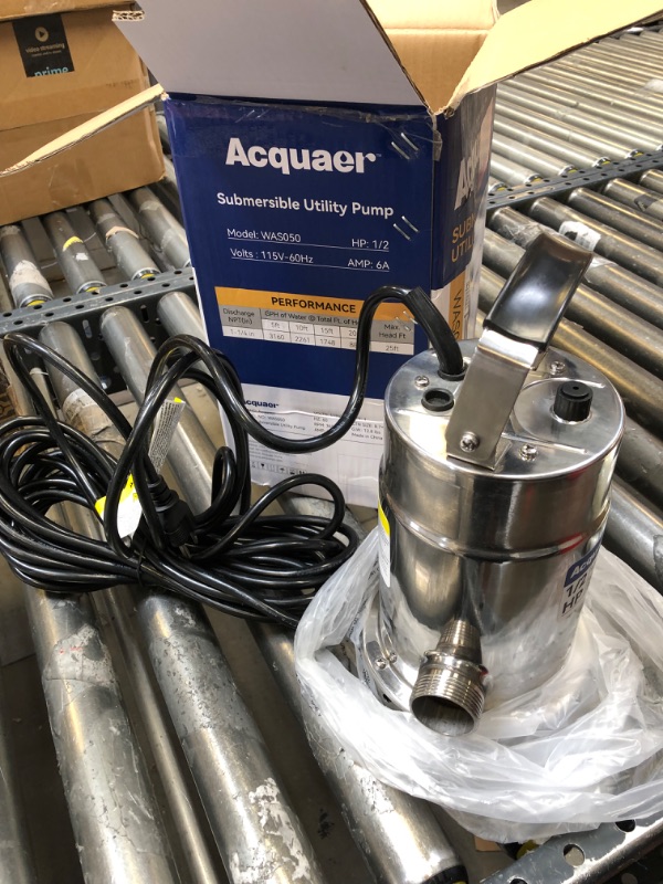 Photo 2 of Acquaer 1/2HP Submersible Utility Pump, 3030GPH Stainless Steel Sump Pump, Water Removal for Basement Hot Tub Pool Cover Draining, 30ft Cord