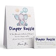 Photo 1 of  Diaper Raffle Tickets with Sign Shower Games Kit, Party Decorations (1 Sign 50 Raffle Cards), Bring a Pack of Diaper Blue,pink Elephant