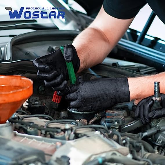 Photo 1 of  2Pack Size M---Wostar Disposable Black Nitrile 8 Mil Gloves Medium 50 Count Raised Diamond Texture Black Disposable Sterile Heavy Duty Gloves Black