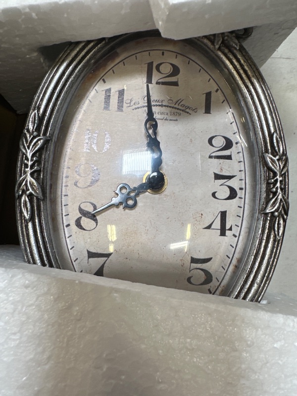 Photo 2 of  Vintage Table Clock, Silent Non-Ticking Battery Operated Desk Shelf Mantel Small Metal Clock for Living Room Decor - Retro Silver
