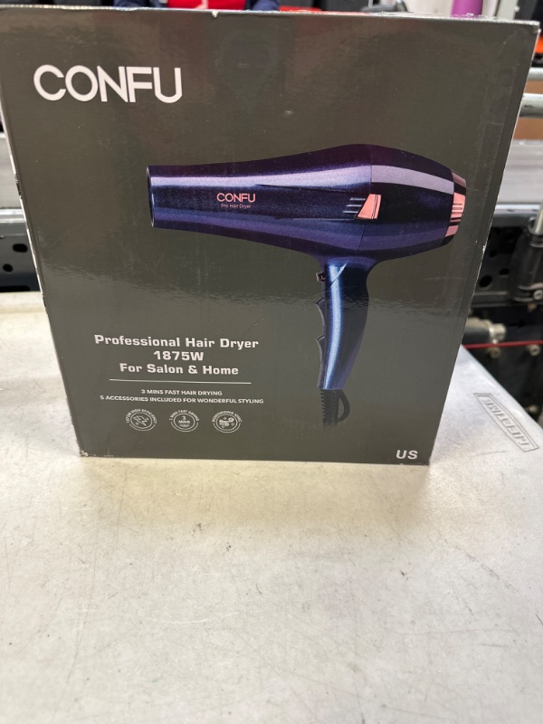 Photo 1 of CONFU Professional Hair Dryer, Compact Blow Dryer, Negative Ionic Hair Dryer with Diffuser and Concentrator, for Quick Drying, ETL Certified, Purple