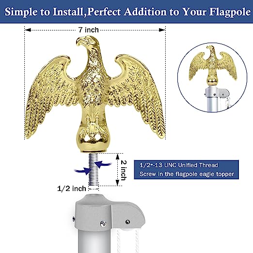 Photo 2 of Gold Flag Pole Eagle Topper Ornament, Aluminum Alloy Eagle Finial for 20'/25'/30' Telescopic/Sectional Flagpole.?Gold,7inch?